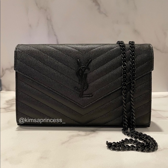 Saint Laurent Handbags - Saint Laurent Monogram Matelassé Leather Wallet On Chain - WOC - Black - Large